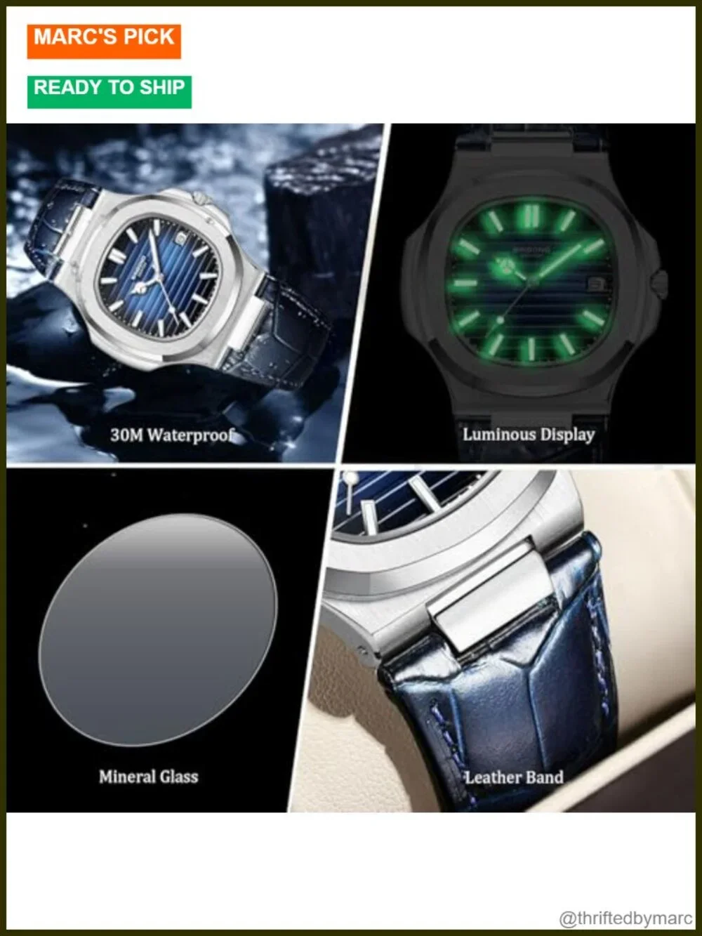 Men's Analog Quartz Leather Strap Dress Watch Luminous Water Resistant